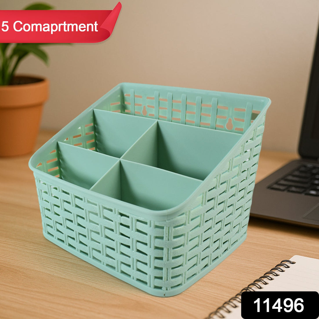 Multipurpose divider holder with 5 compartments and grey woven texture
