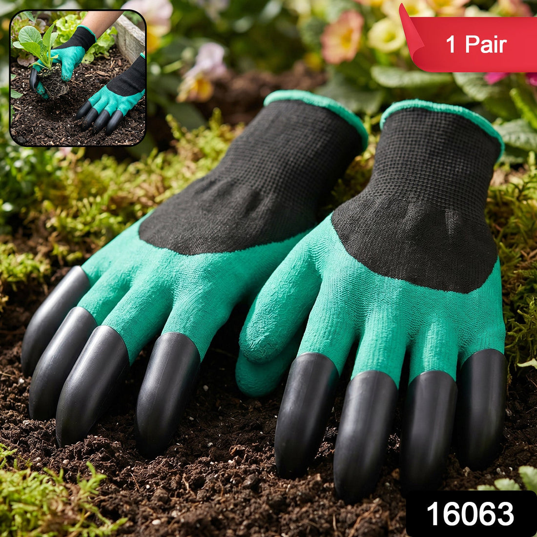 Garden farming gloves with claw fingertips for easy digging and planting