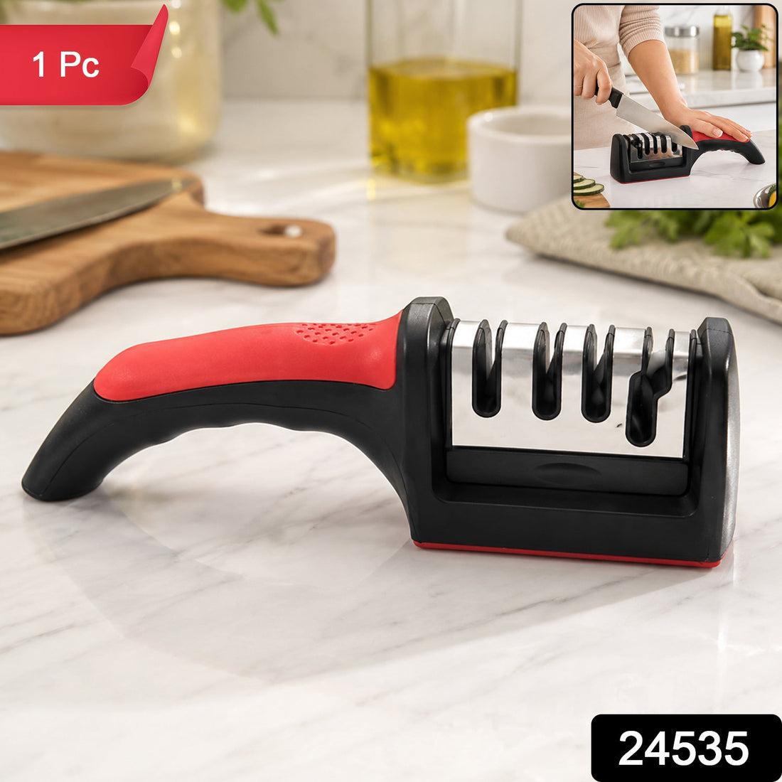 4 Stage Knife Sharpener Tool for Kitchen Knives with Non Slip Handle (1 Pc) product image