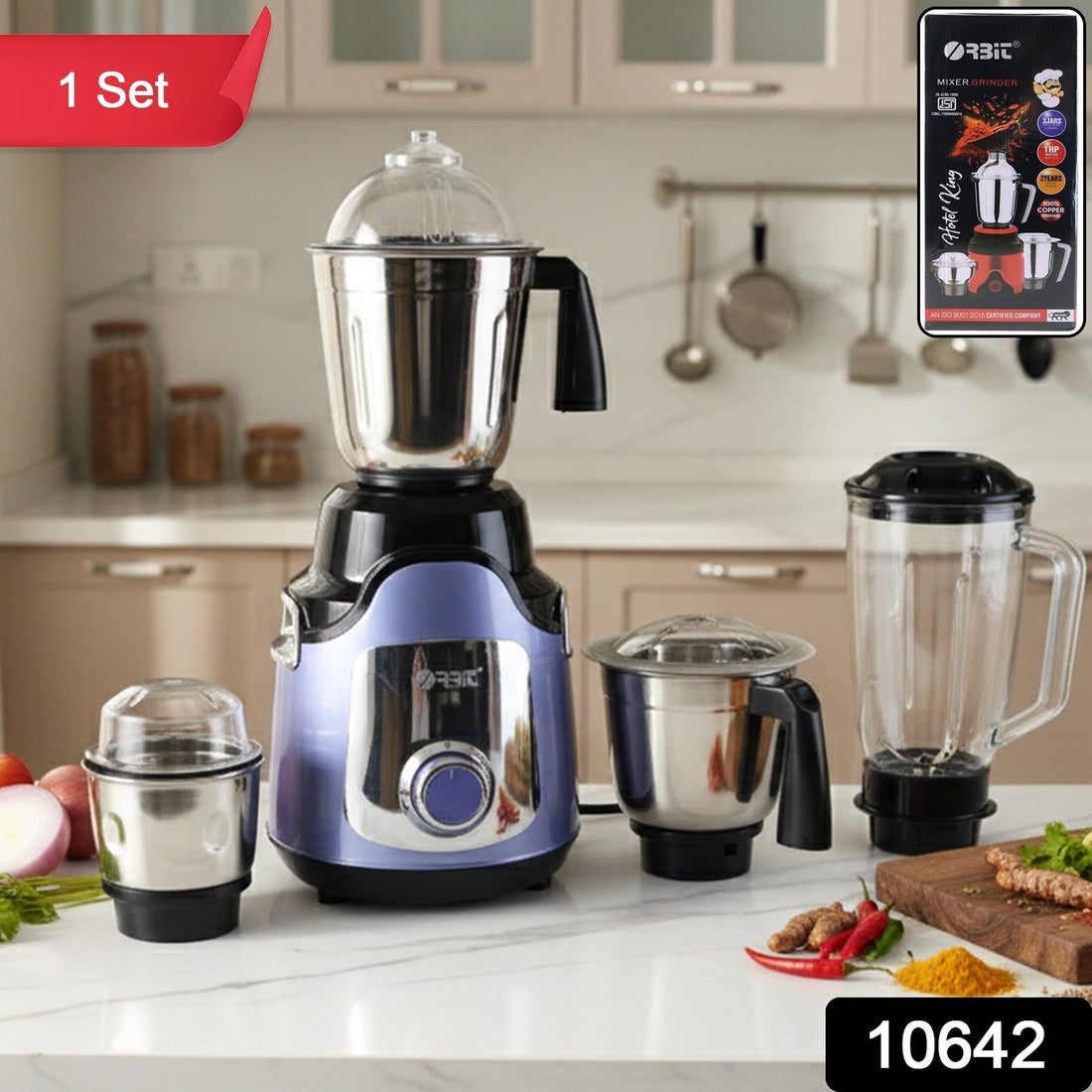 1 HP heavy duty mixer grinder showing four durable jars for versatile kitchen use