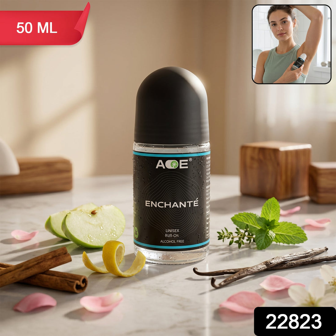 AOE blue unisex roll-on deodorant 50ml bottle showcasing smooth application