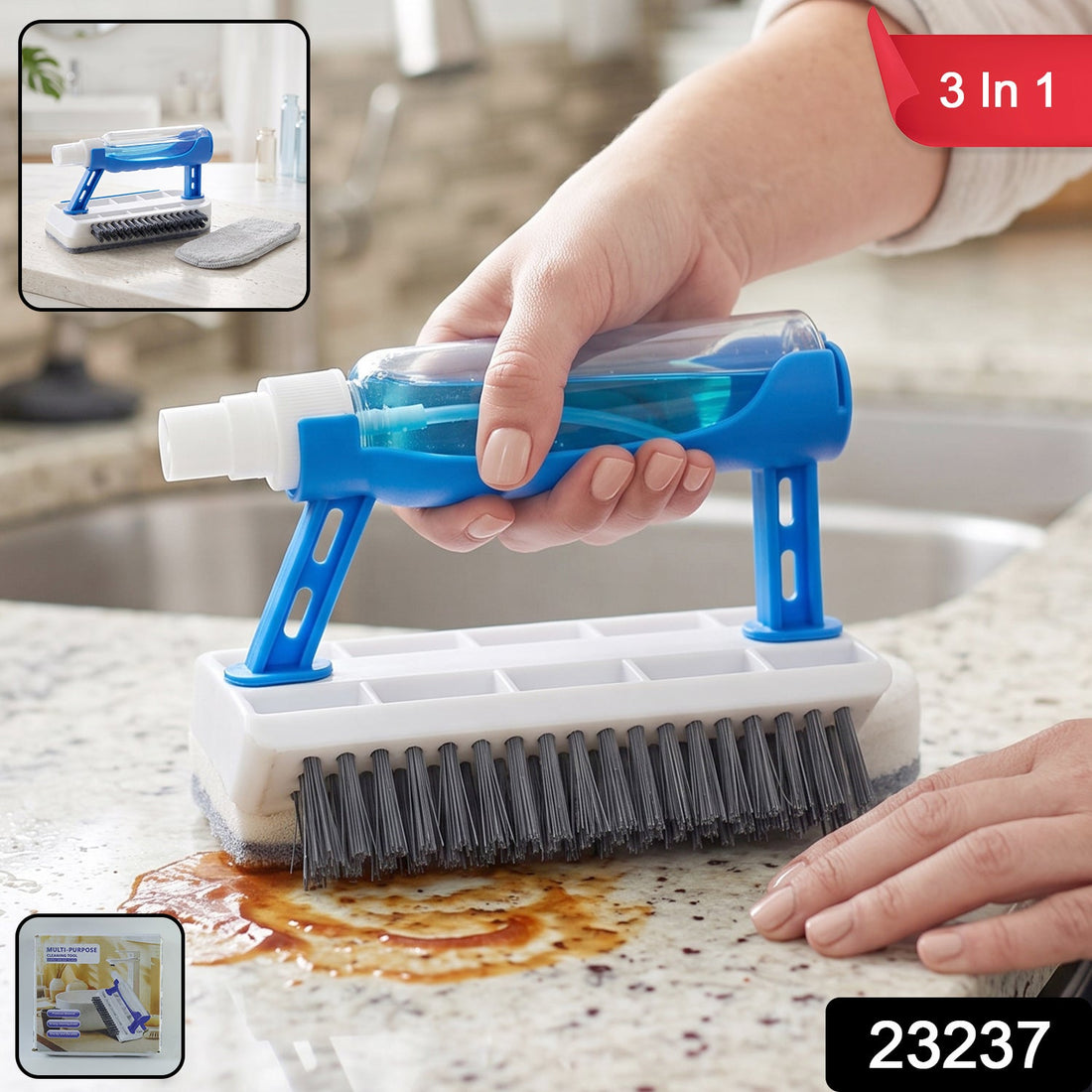 3 in 1 multi purpose cleaning brush with soap dispenser and sponge scrubber (1 pc)