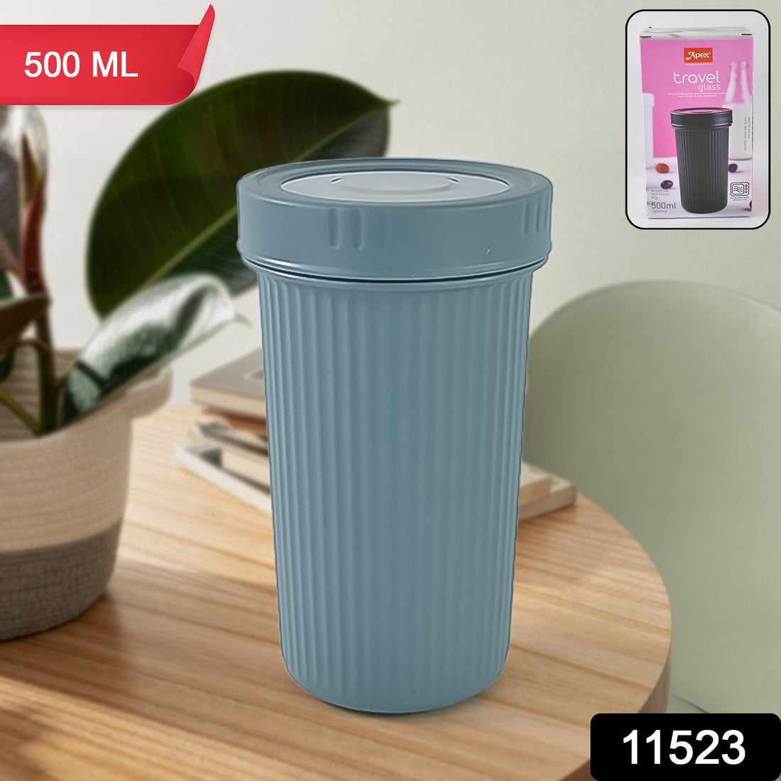 Travel Glass 500ml with double wall steel interior and airtight lid