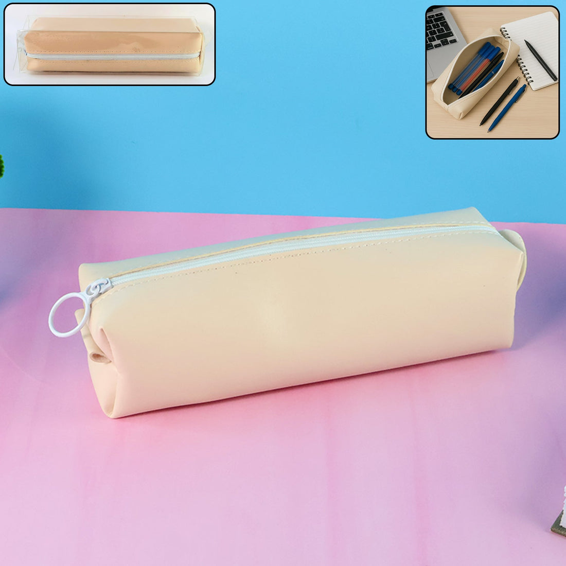 PU leather pencil pouch in a sleek black finish, shown closed for a minimalist look.